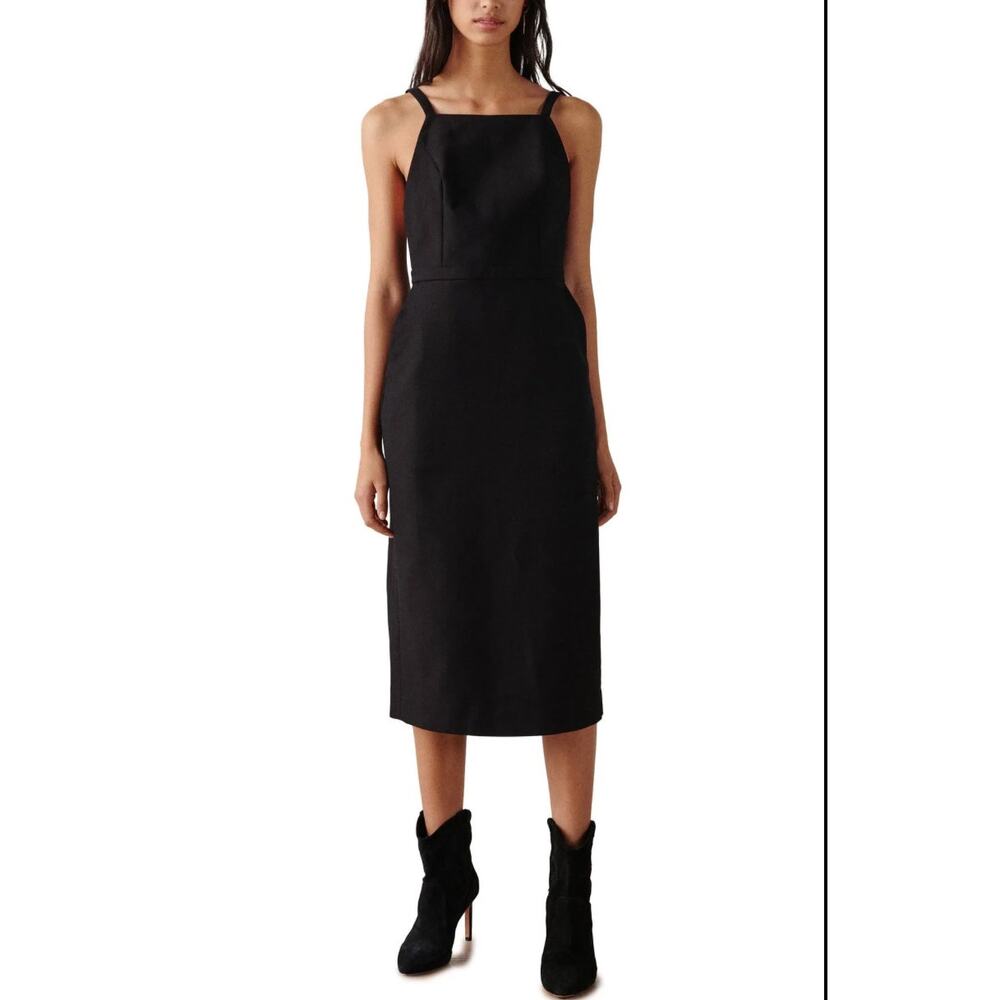 ba&sh Wondy Black Midi Dress Cotton Twill Belted Minimal Chic US 4 - Picture 13 of 15
